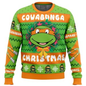 Cowabunga Michaelangelo Merry Christmas TMNT Ugly Merry Christmas Sweater