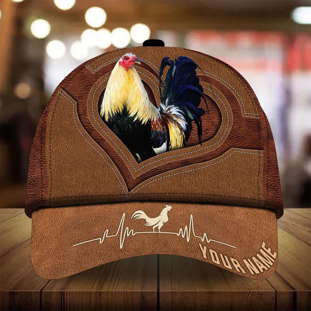 Custom Name Rooster Heartbeat Classic Baseball Cap Custom Name Rooster Heartbeat Classic Baseball Cap