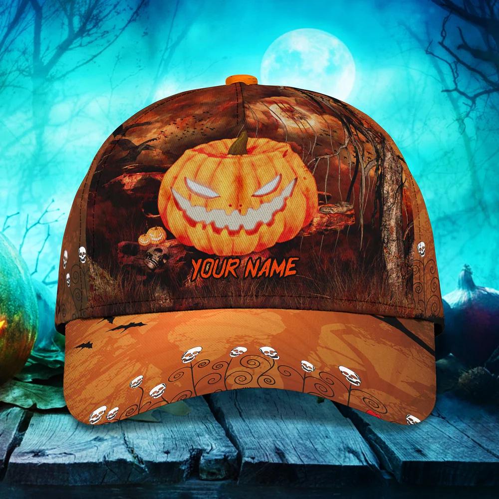 Custom Name Skull Pumpkin Carving Halloween Classic Baseball Cap Custom Name Skull Pumpkin Carving Halloween Classic Baseball Cap