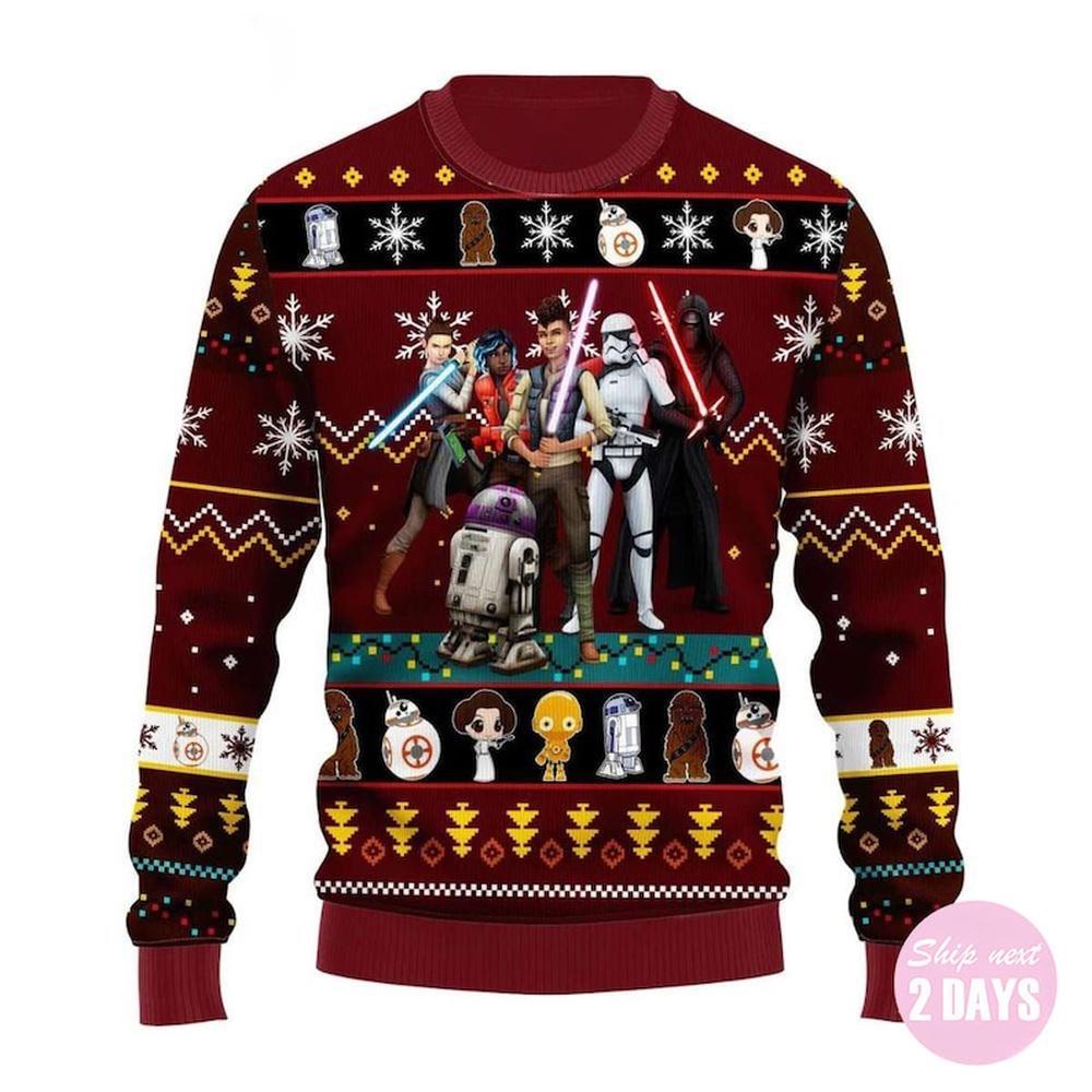 Dark R2 D2 Stormtrooper Darth Vader, Star Wars Ugly Merry Christmas Sweater Dark R2 D2 Stormtrooper Darth Vader, Star Wars Ugly Merry Christmas Sweater