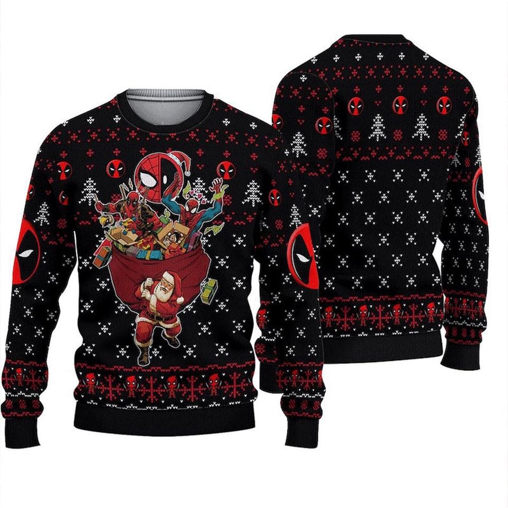 Deadpool Spider Man Ugly Merry Christmas 3D Sweater Deadpool Spider Man Ugly Merry Christmas 3D Sweater