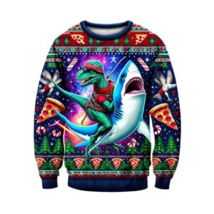 Dinosaur Riding Shark Merry Christmas…