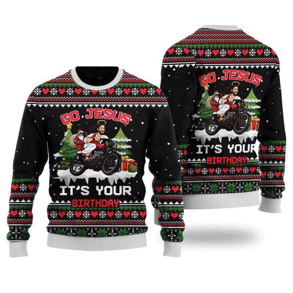 Harley Davidson Go Jesus It's Your Birthday Ugly Merry Christmas Sweater Harley Davidson Go Jesus It's Your Birthday Ugly Merry Christmas Sweater