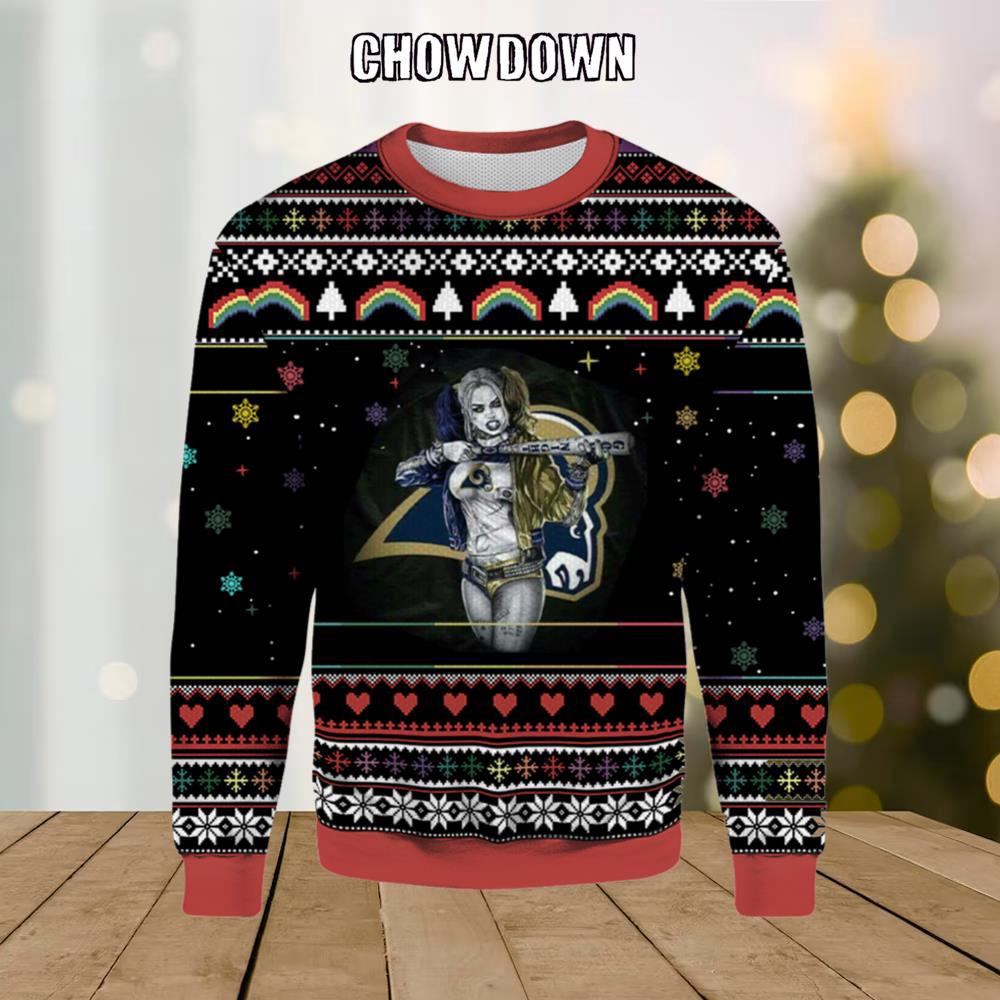 Harley Quinn Los Angeles Rams Ugly Merry Christmas Sweater Harley Quinn Los Angeles Rams Ugly Merry Christmas Sweater