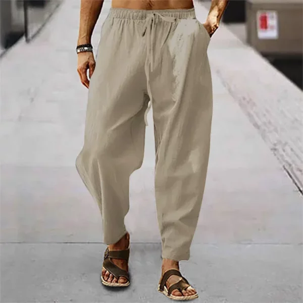 Mens Thin Style Cotton White Cargo Pants Male Spring New Breathable Solid Color Linen Trousers Fitness Streetwear Pantalon Homme