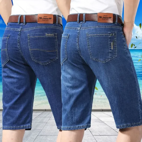 Summer Men Denim Shorts New Style Thin Embroidery Business Casual Straight Short Jeans Male Brand Clothing sky Blue