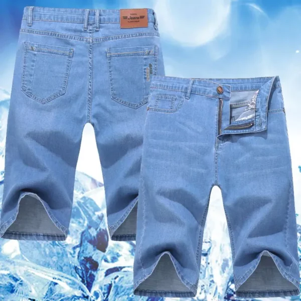 Summer Men Denim Shorts New Style Thin Embroidery Business Casual Straight Short Jeans Male Brand Clothing sky Blue