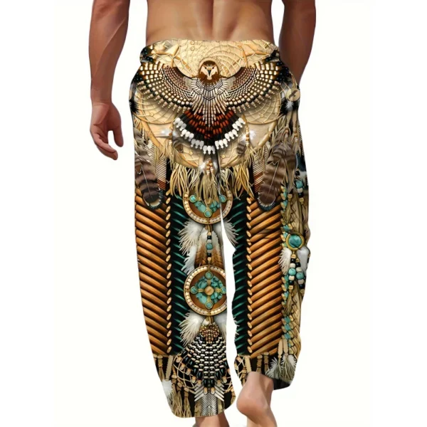 Men’S Vintage Tribal Pattern Print Beach Pants Waist Pants With Side Pockets Comfortable Fashion Hawaiian Style Summer Trousers