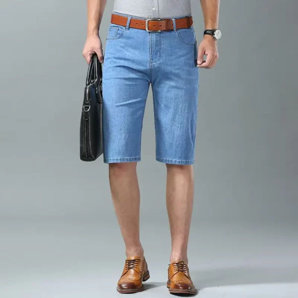 Summer Men Denim Shorts New Style Thin Embroidery Business Casual Straight Short Jeans Male Brand Clothing sky Blue