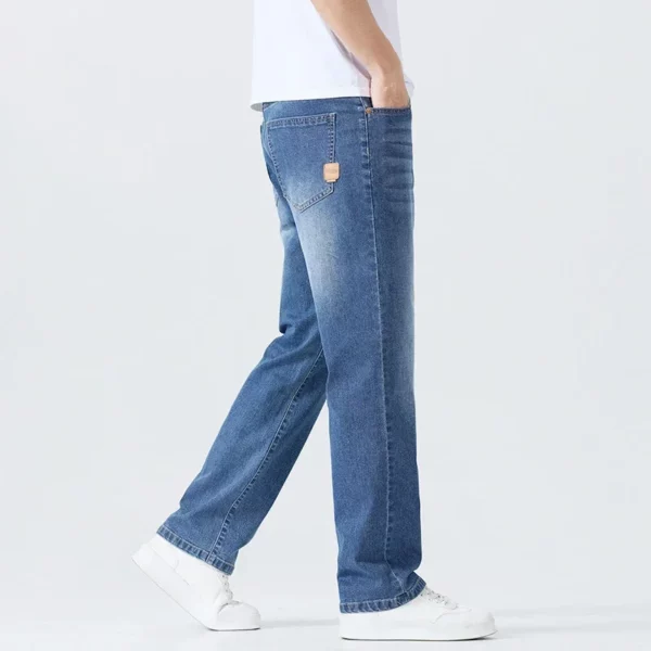 Summer Thin Men’s Brand Jeans Breathable Solid Color Washing Blue Straight Business Denim Pants Casual Loose Male Trousers