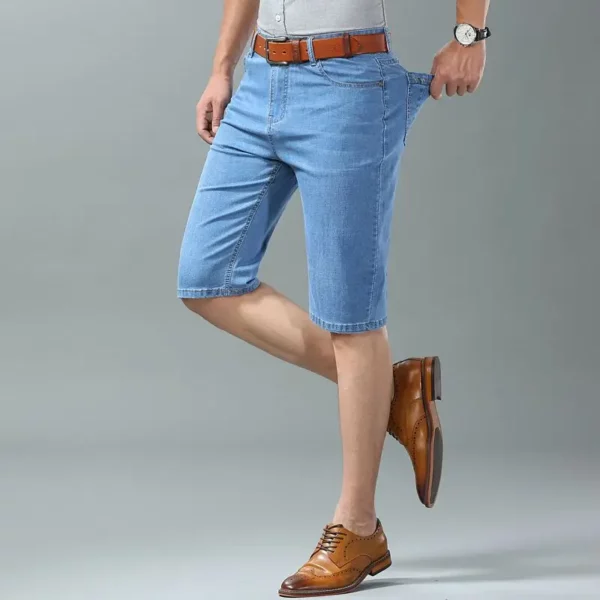 Summer Men Denim Shorts New Style Thin Embroidery Business Casual Straight Short Jeans Male Brand Clothing sky Blue