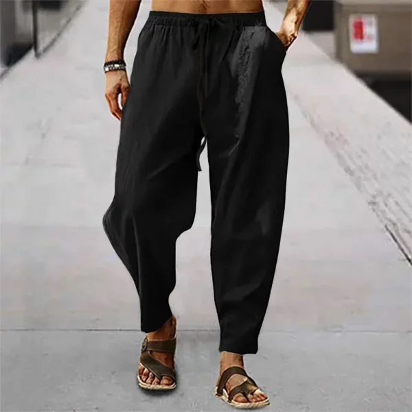 Mens Thin Style Cotton White Cargo Pants Male Spring New Breathable Solid Color Linen Trousers Fitness Streetwear Pantalon Homme