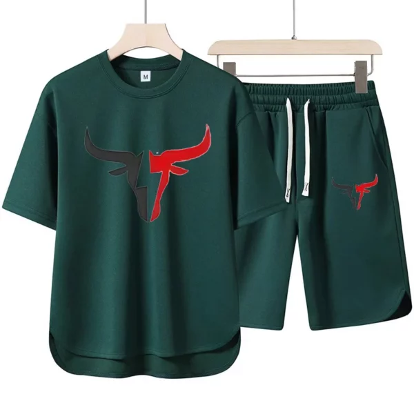 2025 New European and American men’s Summer Casual cotton and linen European size short-sleeved shirt + jogging sports shorts 2-