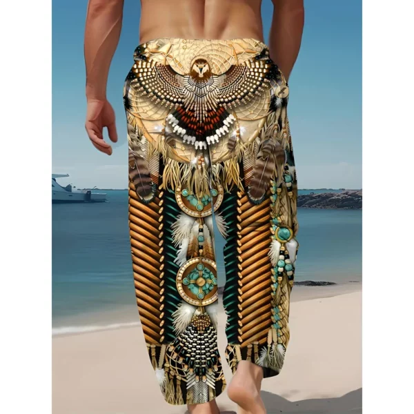 Men’S Vintage Tribal Pattern Print Beach Pants Waist Pants With Side Pockets Comfortable Fashion Hawaiian Style Summer Trousers