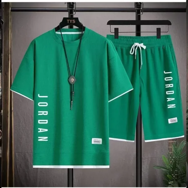 Stylish casual T-shirt + Shorts set Men’s sports set Loose comfortable low Run 2025 men’s summer Waffle suit