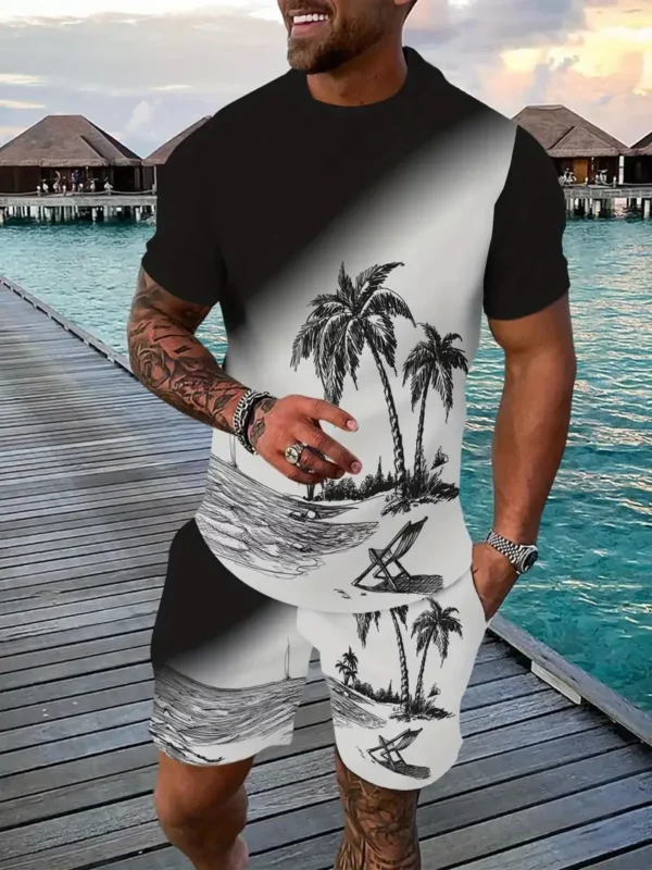2025 Men’s T-shirts Shorts Set 3D Coconut Tree Print Hawaiian Vacation Beach Tees Suit Summer Men Women Tracksuit Jogger Outfits