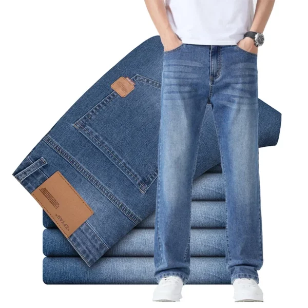 Summer Thin Men’s Brand Jeans Breathable Solid Color Washing Blue Straight Business Denim Pants Casual Loose Male Trousers
