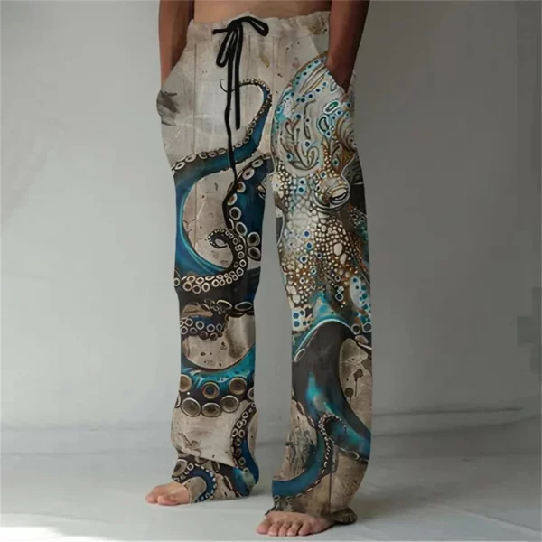 2025 Summer Trendy Brand Versatile Daily Beach Pants Octopus Pattern 3D Printed Casual Plus Size men’s Casual Pants