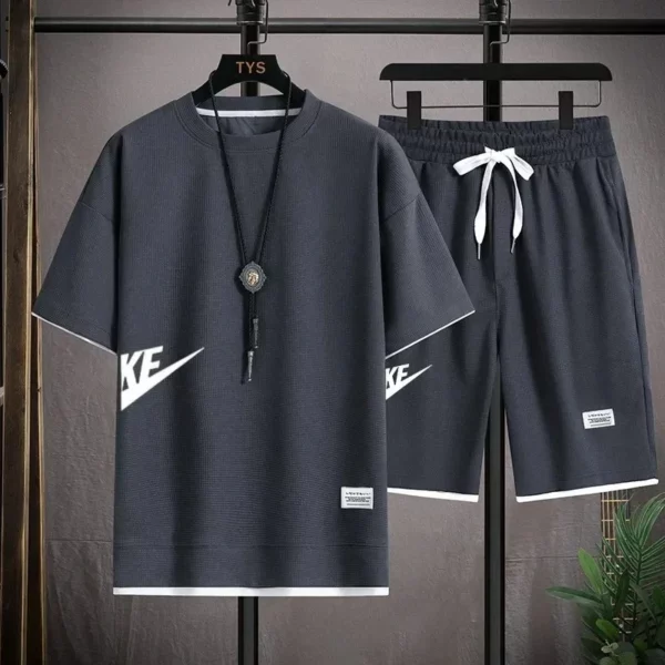 2025 Sports fashion casual men’s suit summer Korean men’s short-sleeved T-shirt + five-point shorts two-piece set