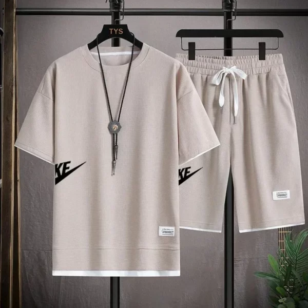 2025 Sports fashion casual men’s suit summer Korean men’s short-sleeved T-shirt + five-point shorts two-piece set