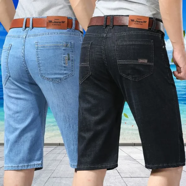 Summer Men Denim Shorts New Style Thin Embroidery Business Casual Straight Short Jeans Male Brand Clothing sky Blue