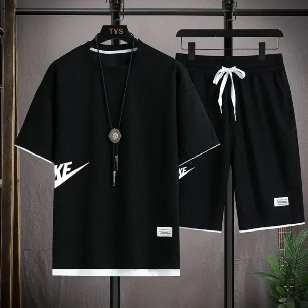 2025 Sports fashion casual men’s suit summer Korean men’s short-sleeved T-shirt + five-point shorts two-piece set