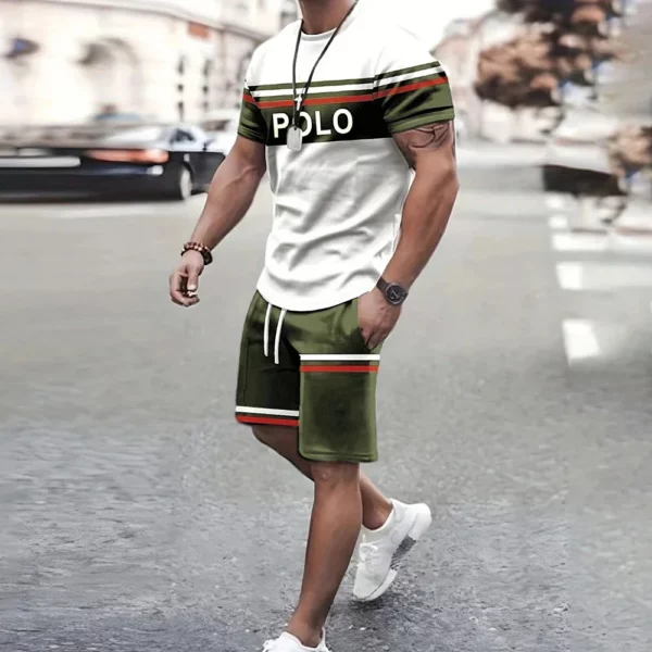 Navy anchor pattern men’s set 3D printed summer outdoor short sleeved T-shirt+pants two-piece casual sports plus size men’s set