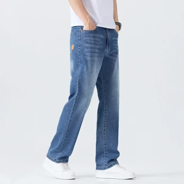 Summer Thin Men’s Brand Jeans Breathable Solid Color Washing Blue Straight Business Denim Pants Casual Loose Male Trousers