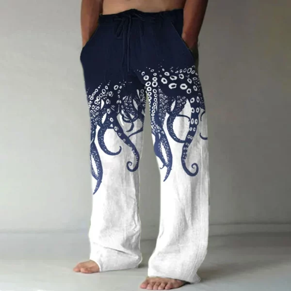 2025 Summer Trendy Brand Versatile Daily Beach Pants Octopus Pattern 3D Printed Casual Plus Size men’s Casual Pants