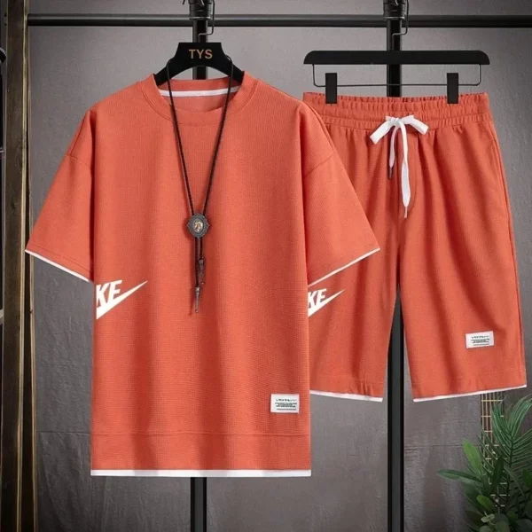 2025 Sports fashion casual men’s suit summer Korean men’s short-sleeved T-shirt + five-point shorts two-piece set