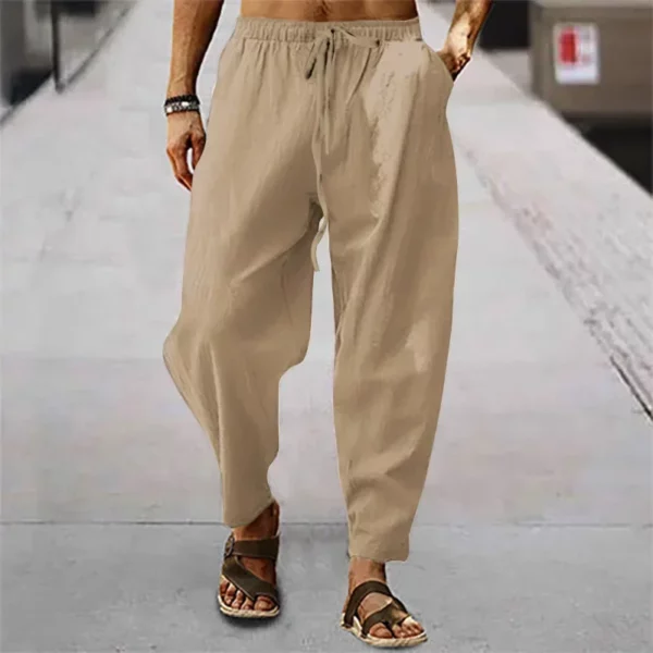 Mens Thin Style Cotton White Cargo Pants Male Spring New Breathable Solid Color Linen Trousers Fitness Streetwear Pantalon Homme