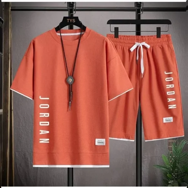 Stylish casual T-shirt + Shorts set Men’s sports set Loose comfortable low Run 2025 men’s summer Waffle suit
