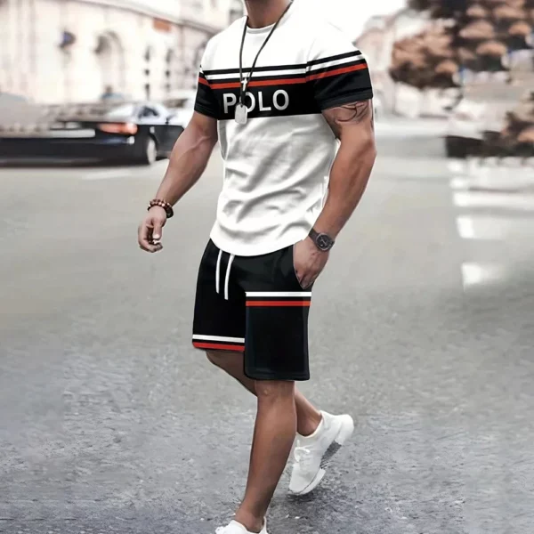 Navy anchor pattern men’s set 3D printed summer outdoor short sleeved T-shirt+pants two-piece casual sports plus size men’s set