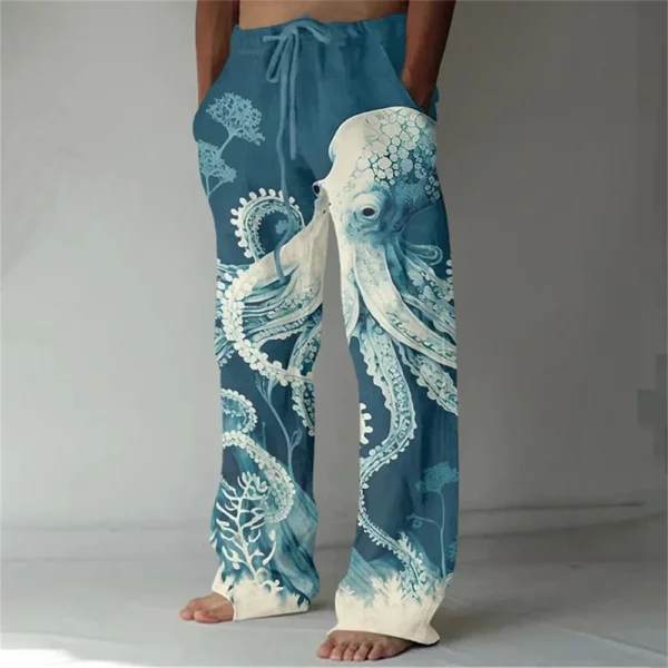 2025 Summer Trendy Brand Versatile Daily Beach Pants Octopus Pattern 3D Printed Casual Plus Size men’s Casual Pants