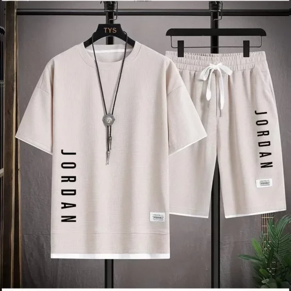 Stylish casual T-shirt + Shorts set Men’s sports set Loose comfortable low Run 2025 men’s summer Waffle suit