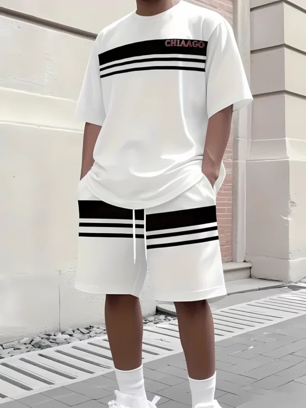 2025 summer new men’s casual sports short sleeved shorts 3D printed men’s T-shirt shorts set