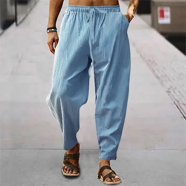 Mens Thin Style Cotton White Cargo Pants Male Spring New Breathable Solid Color Linen Trousers Fitness Streetwear Pantalon Homme